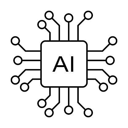 Artificial intelligence AI processor chip vector icon symbol for graphic design, logo, website, social media, mobile app, UI illustration