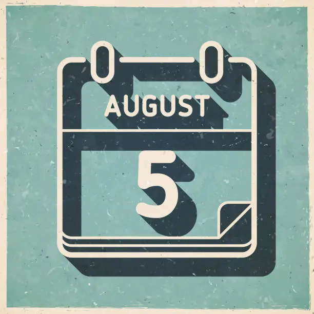 Vector illustration of August 5. Icon in retro vintage style - Old textured paper