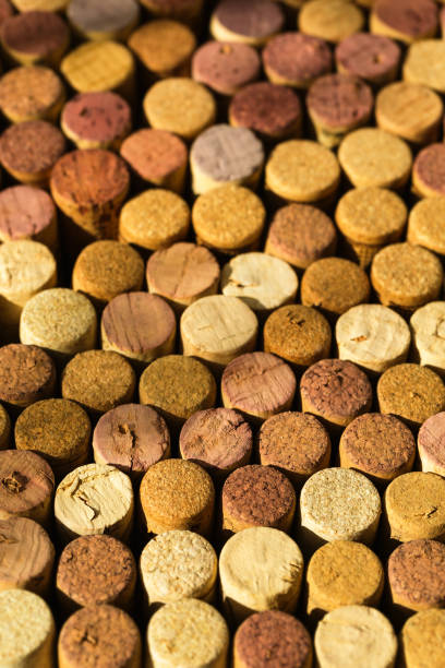istock Wine bottle corks stopper closeup, top view 1337769083