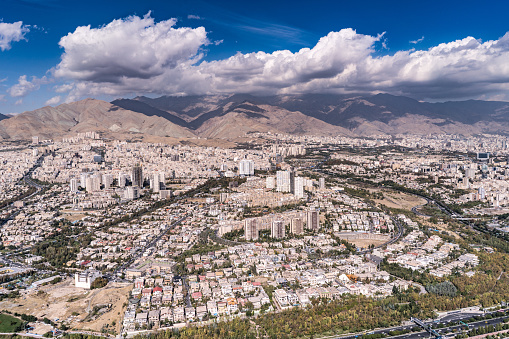 The view of Tehran and tue surrounding mountains from the Milad Tower