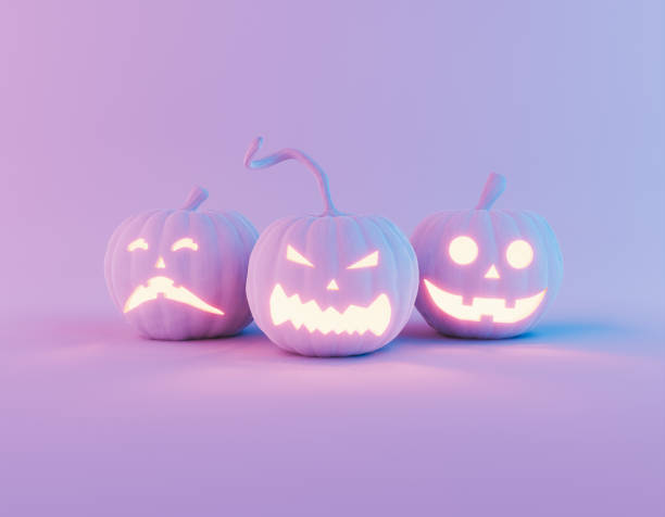 abóboras de halloween com luz neon - original sin - fotografias e filmes do acervo