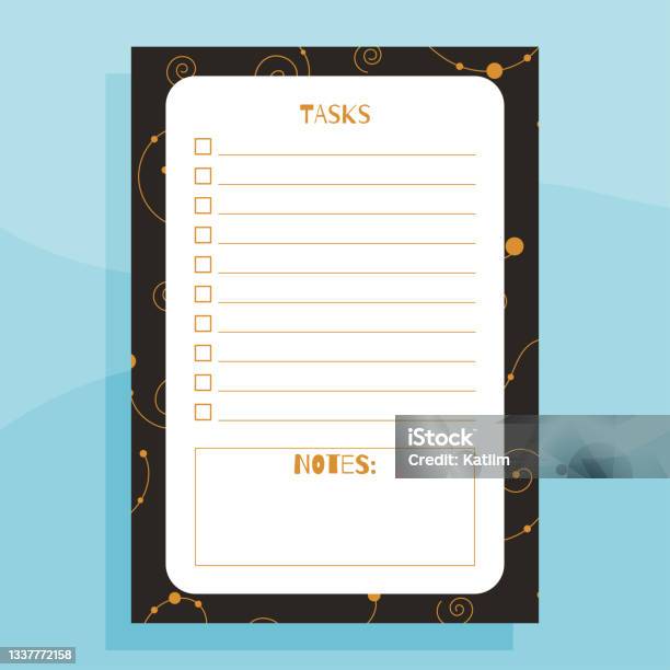 Notes With Task Tasks And Notes Print Concept Template Stock Illustration - Download ...