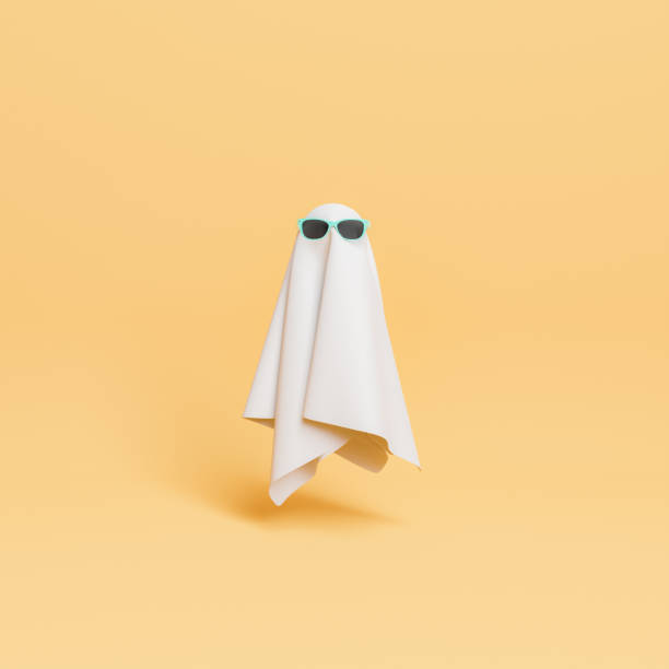 small cloth ghost with sunglasses small cloth ghost with sunglasses. minimal halloween concept. 3d rendering cute ghost stock pictures, royalty-free photos & images