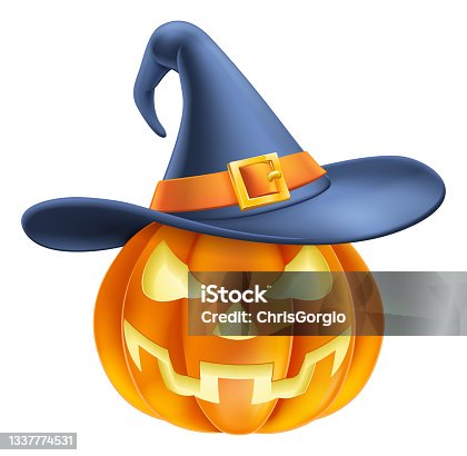 istock Pumpkin Wearing Witch Hat Halloween Cartoon 1337774531