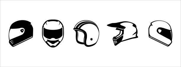 motorradhelm vektor icon set. rennstall helm vektor illustration - sturzhelm stock-grafiken, -clipart, -cartoons und -symbole