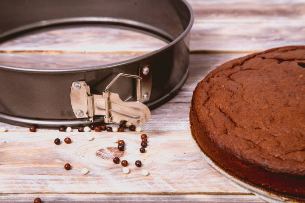 chocolate cake baked in metal mold