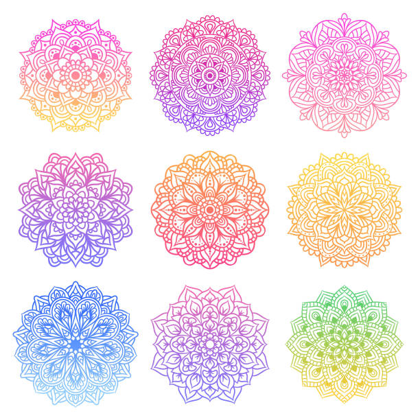 ilustrações de stock, clip art, desenhos animados e ícones de set of mandala round gradient ornament pattern - mandala