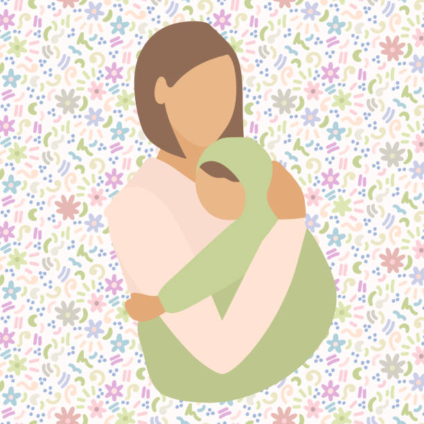 Mother holding baby Loving and affectionate mother holding infant in her arms. Flat vector illustration. olivia mum stock illustrations
