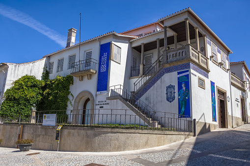 Viseu Portugal - 05 08 2021 : Exterior view at the Almeida Moreira House Museum facade building, before was residence of Captain Francisco António de Almeida Moreira
