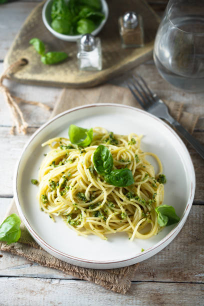 istock Spaghetti with pesto sauce 1337798198