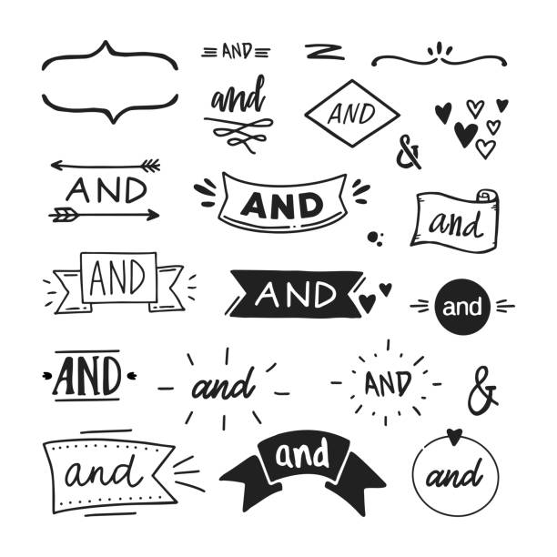 Set of hand drawn 'And' words and ampersands. Vector illustration Set of hand drawn 'And' words and ampersands. Vector illustration. ampersand stock illustrations