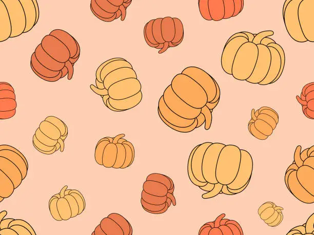 Vector illustration of Pumpkins seamless pattern. Thanksgiving holiday background. Abstract background with pumpkins for printing on wrapping paper, banners and booklets. Vector illustration