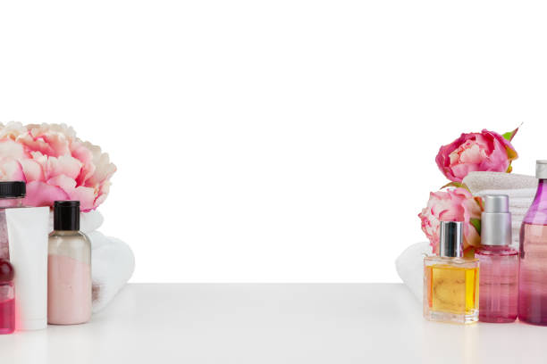 istock Spa composition with towels and flowers isolated on white 1337799382