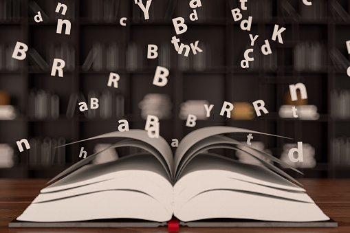 Letters Flying Magically out of Pages of Open Book .3d Render