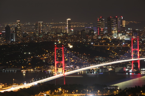 Budapest cityscape with chains bridge at night