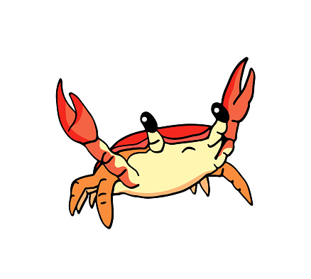 Cartoon crab isolated on white background. Vector illustration.