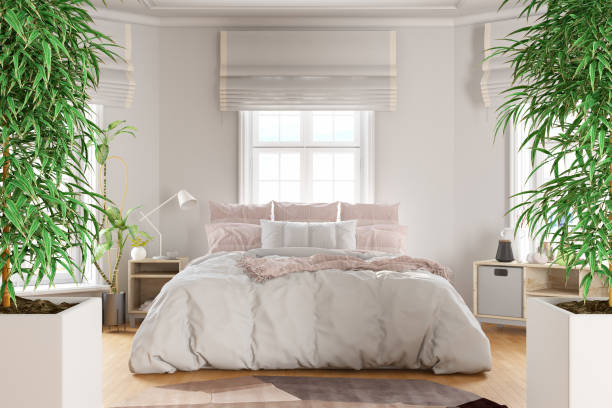istock White Cozy Farmhouse Bedroom interior 1337804636
