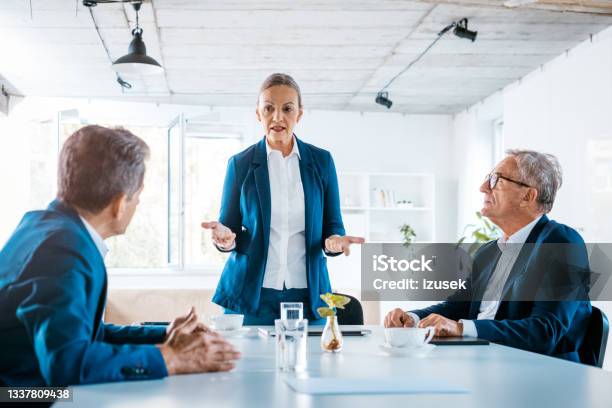Senior Business People During Meeting Stock Photo - Download Image Now - Senior Adult, Businesswoman, Confidence