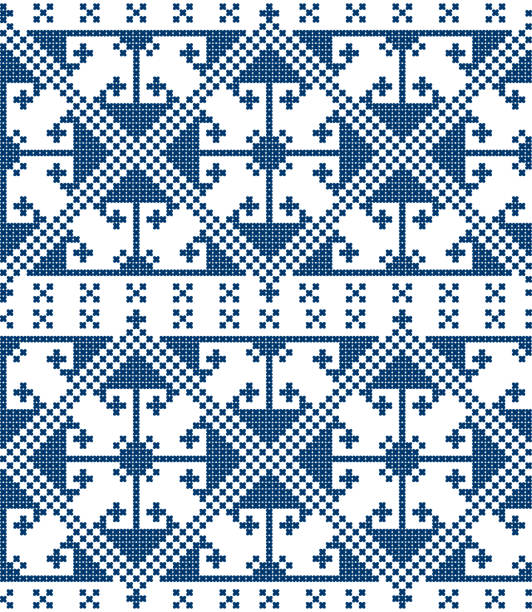 istock Zmijanje cross stitch style vector folk art seamless pattern - textile or fabric print design from Bosnia and Herzegovina 1337815889