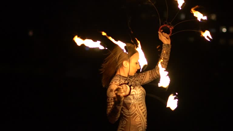 Female Fire Acrobat at Night