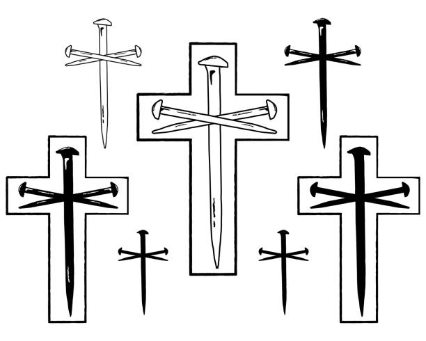 Vintage Cross of Three Nail Elements A Vector illustration of the Vintage Cross of Three Nail Elements. Perfect for acrylic blanks, cricut, tumblers, glasses, t-shirts, pillows, tote bags, garden flags, towels and plus many more!! nail cross stock illustrations