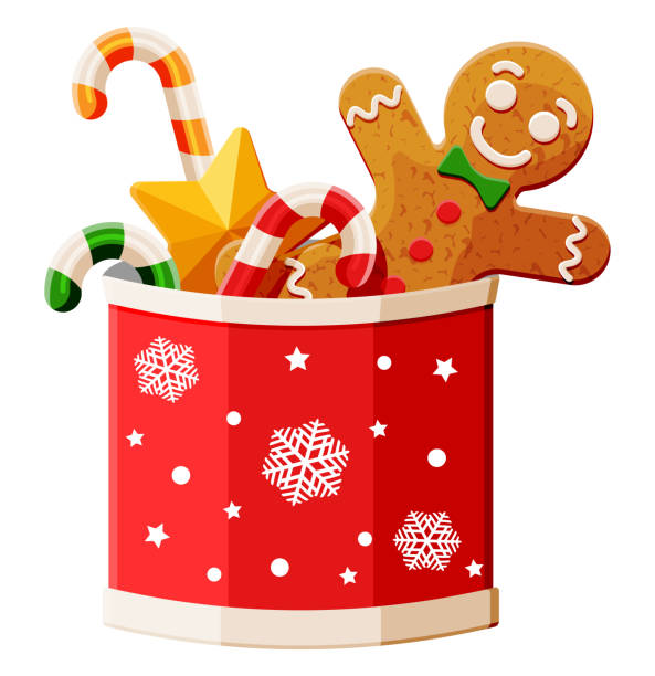 ilustrações de stock, clip art, desenhos animados e ícones de new year tradition desserts in cup with snowflake. - cookie christmas gingerbread man candy cane