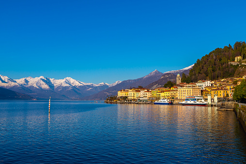 The town of Bellagio, on Lake Como, photographed on a winter day.