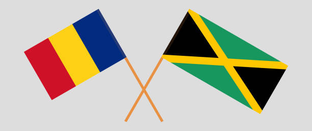 istock Crossed flags of Romania and Jamaica. Official colors. Correct proportion 1337829253
