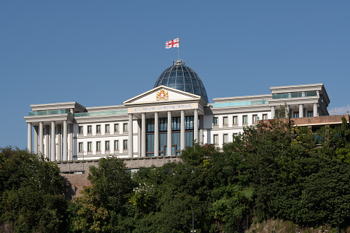 Tbilisi, Georgia - August 2020: The presidential palace as seen from Rike Park