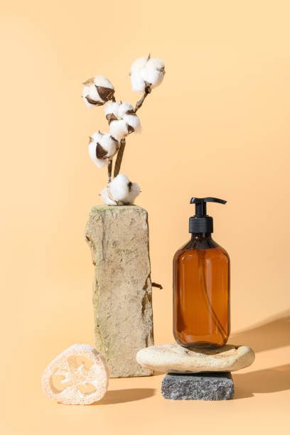 istock Template, mock up, podium for natural organic materials and SPA accessories. Eco friendly composition on beige. 1337835664