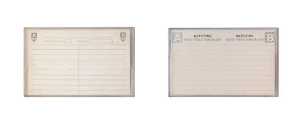 istock Empty cassette tape cover with plastic box isolated on white background. Audio tape record. 80s vintage song music album collection. 1337835684