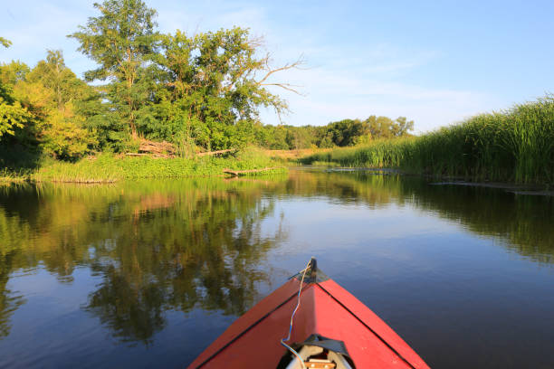 istock red kayak float on lake water 1337838802
