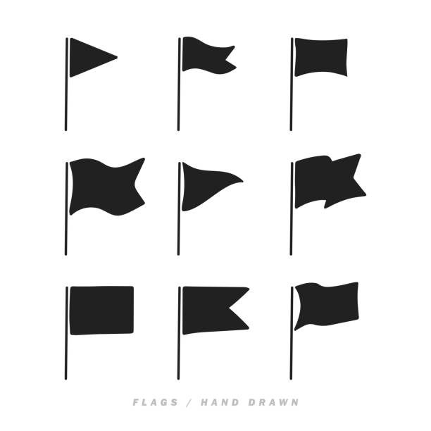 Different hand drawn flag icons set. Vector illustration Different hand drawn flag icons set. Vector illustration. flagpole stock illustrations