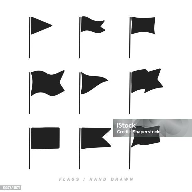 Different Hand Drawn Flag Icons Set Vector Illustration向量圖形及更多旗幟圖片