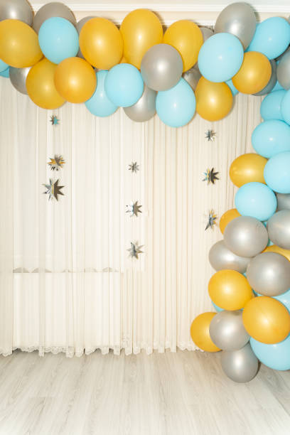 istock Space prepared using colorful balloons and decorations to celebrate at home. 1337854013