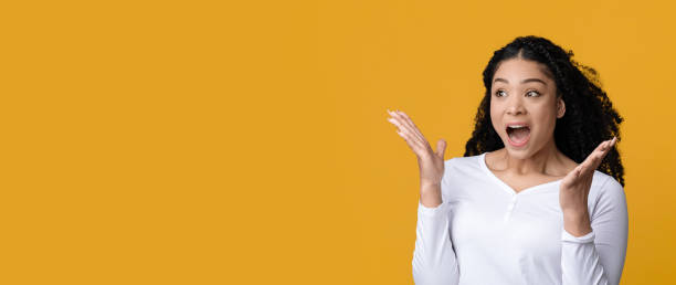 istock Wow, Nice Offer. Portrait Of Amazed Black Lady Looking At Copy Space 1337854314