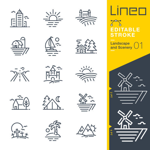 Lineo Editable Stroke - Landscape and Scenery line icons Vector Icons - Adjust stroke weight - Expand to any size - Change to any colour island city stock illustrations