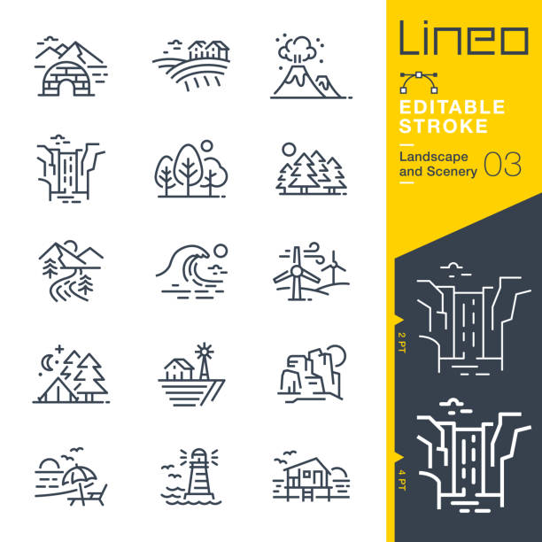 lineo editable stroke - landscape and scenery line icons - forest 幅插畫檔、美工圖案、卡通及圖標