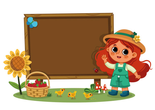 istock Farmer Girl and an Empty Wooden Board 1337855797