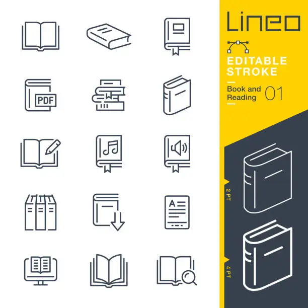 Vector illustration of Lineo Editable Stroke - Book and Reading line icons