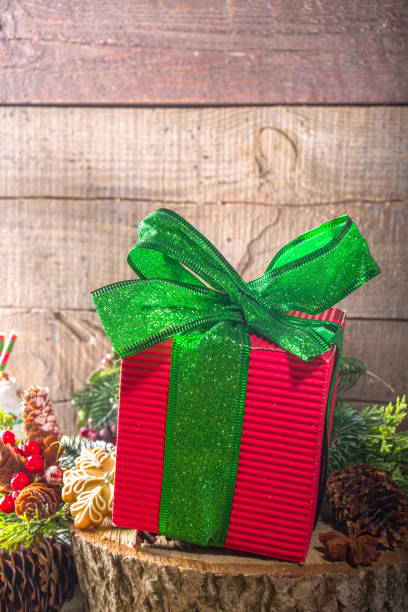 istock Big Red Christmas Gift Box with Green ribbon 1337858463