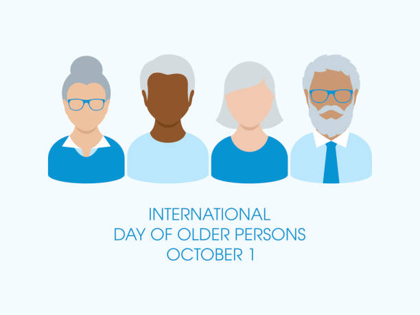 International Day of Older Persons vector Senior citizen man and woman face avatar icon vector. Elderly senior head icon set vector. October 1, important day senior citizen day stock illustrations