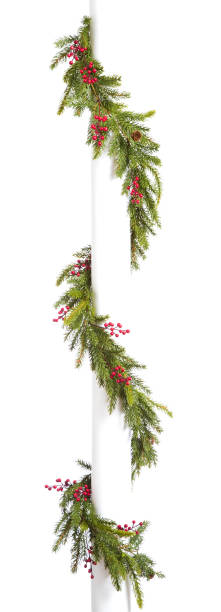 Christmas Pine Garland Wrapped around a White Column