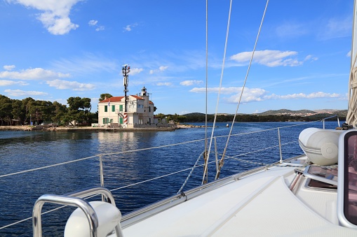 Navigation infrastructure in Croatia. Lighthouse at Cape Jadrija near Sibenik, Croatia.