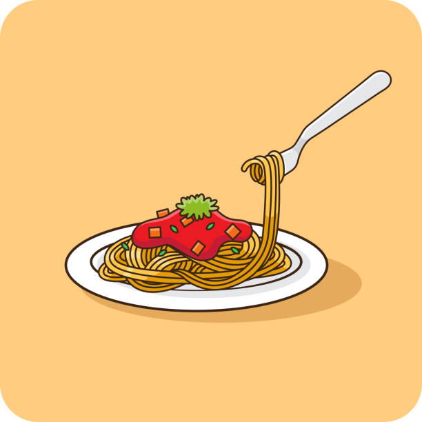 Spaghetti with Tomato Sauce on plate, emoji, vector design, icon, flat design isolated. Spaghetti with Tomato Sauce on plate, emoji, vector design, icon, flat design isolated. spaghetti stock illustrations