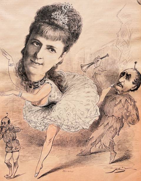 istock Elegant female dancer on stage in action is ensnared by a minstrel 1337866833