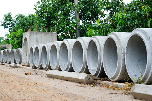 Concrete Drainage Pipe on a Construction Site or on road.