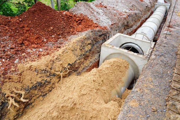 istock Large size pipe line with sewerage are installed at construction site 1337868474