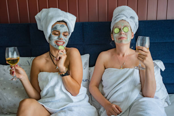 istock Relaxing whit face mask and glass win. 1337872010
