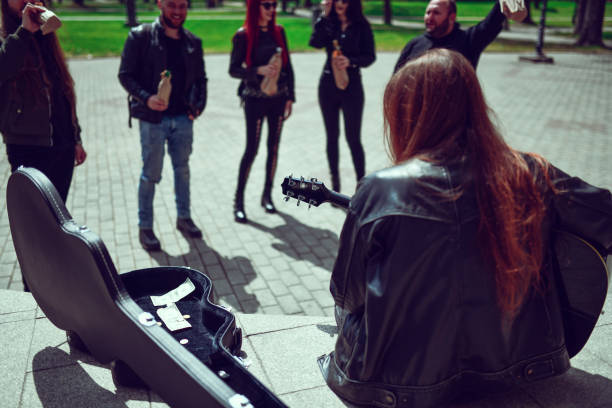 istock Unplugged Rock Performance For Audience By Metalhead Guitarist 1337874463